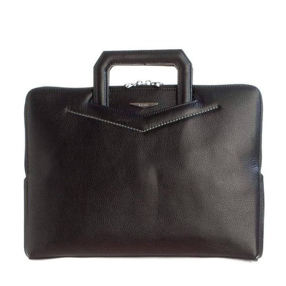 Milan - Black Slim Leather Portfolio Briefcase - Picture 1 of 8